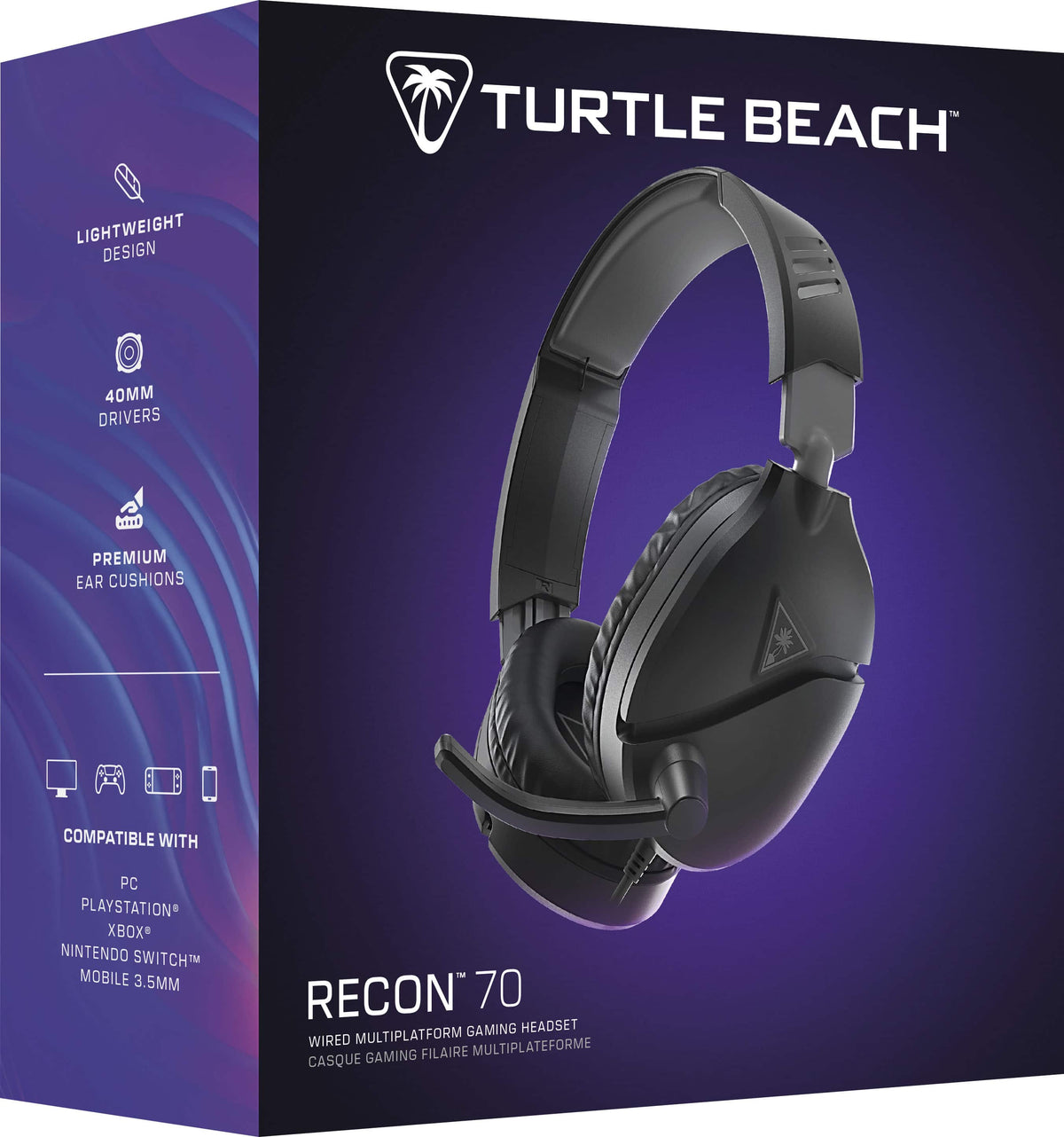 Turtle Beach - Recon 70 Wired Over-Ear Multiplatform Gaming Headset for PC, PS5, PS4, Xbox Series X|S, Xbox One & Mobile - Black