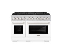 ZLINE - 48 in. Wide 8 Burner Paramount Double Oven Gas Range with 8 Burner Cooktop (SGR-WM-48) - Satin Steel/White Matte