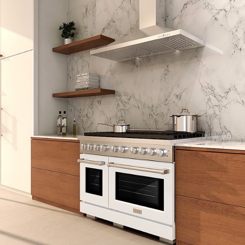 ZLINE - 48 in. Wide 8 Burner Paramount Double Oven Gas Range with 8 Burner Cooktop (SGR-WM-48) - Satin Steel/White Matte
