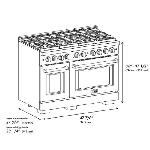 ZLINE - 48 in. Wide 8 Burner Paramount Double Oven Gas Range with 8 Burner Cooktop (SGR-WM-48) - Satin Steel/White Matte