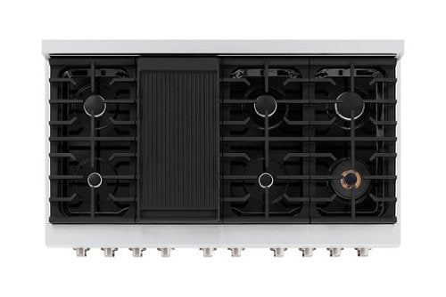 ZLINE - 48 in. Wide 8 Burner Paramount Double Oven Gas Range with 8 Burner Cooktop (SGR-WM-48) - Satin Steel/White Matte