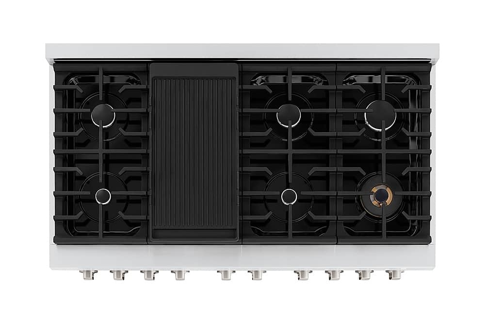 ZLINE - 48 in. Wide 8 Burner Paramount Double Oven Gas Range with 8 Burner Cooktop (SGR-WM-48) - Satin Steel/White Matte