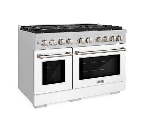 ZLINE - 48 in. Wide 8 Burner Paramount Double Oven Gas Range with 8 Burner Cooktop (SGR-WM-48) - Satin Steel/White Matte
