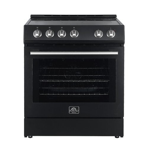 Forno Appliances - 30 in. Wide 4 Elements Leonardo Espresso 5.0 cu. ft. Slide-In Oven Electric Convection Range with Antique Brass Accents - Black