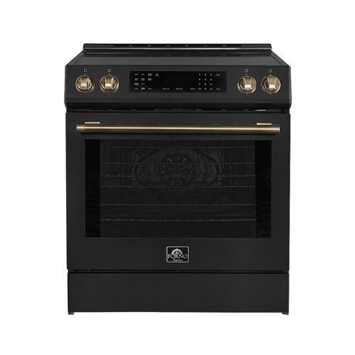 Forno Appliances - 30 in. Wide 4 Elements Donatello 5.0 cu.ft. Slide-In Electric Induction True Convection Range with Antique Brass Accents - Black