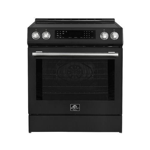 Forno Appliances - 30 in. Wide 4 Elements Donatello 5.0 cu.ft. Slide-In Electric Induction True Convection Range with Antique Brass Accents - Black