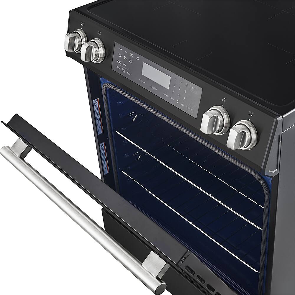Forno Appliances - 30 in. Wide 4 Elements Donatello 5.0 cu.ft. Slide-In Electric Induction True Convection Range with Antique Brass Accents - Black
