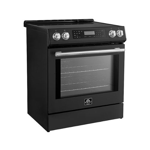 Forno Appliances - 30 in. Wide 4 Elements Donatello 5.0 cu.ft. Slide-In Electric Induction True Convection Range with Antique Brass Accents - Black