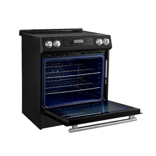 Forno Appliances - 30 in. Wide 4 Elements Donatello 5.0 cu.ft. Slide-In Electric Induction True Convection Range with Antique Brass Accents - Black