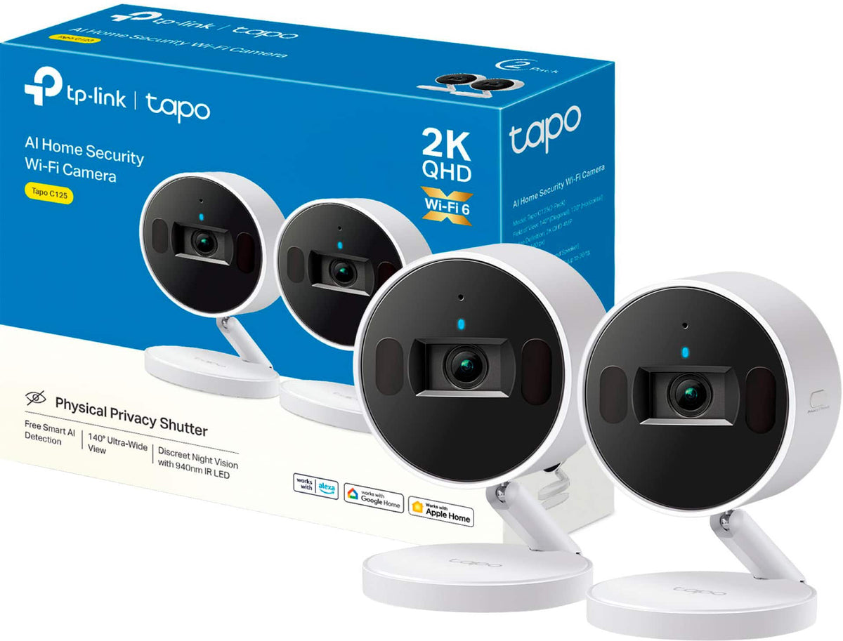 TP-Link - Tapo Indoor Wi-Fi 2K Crystal-Clear Video, Plug-In Security Camera with Magnetic Base (2-pack) - No Monthly Fees - White
