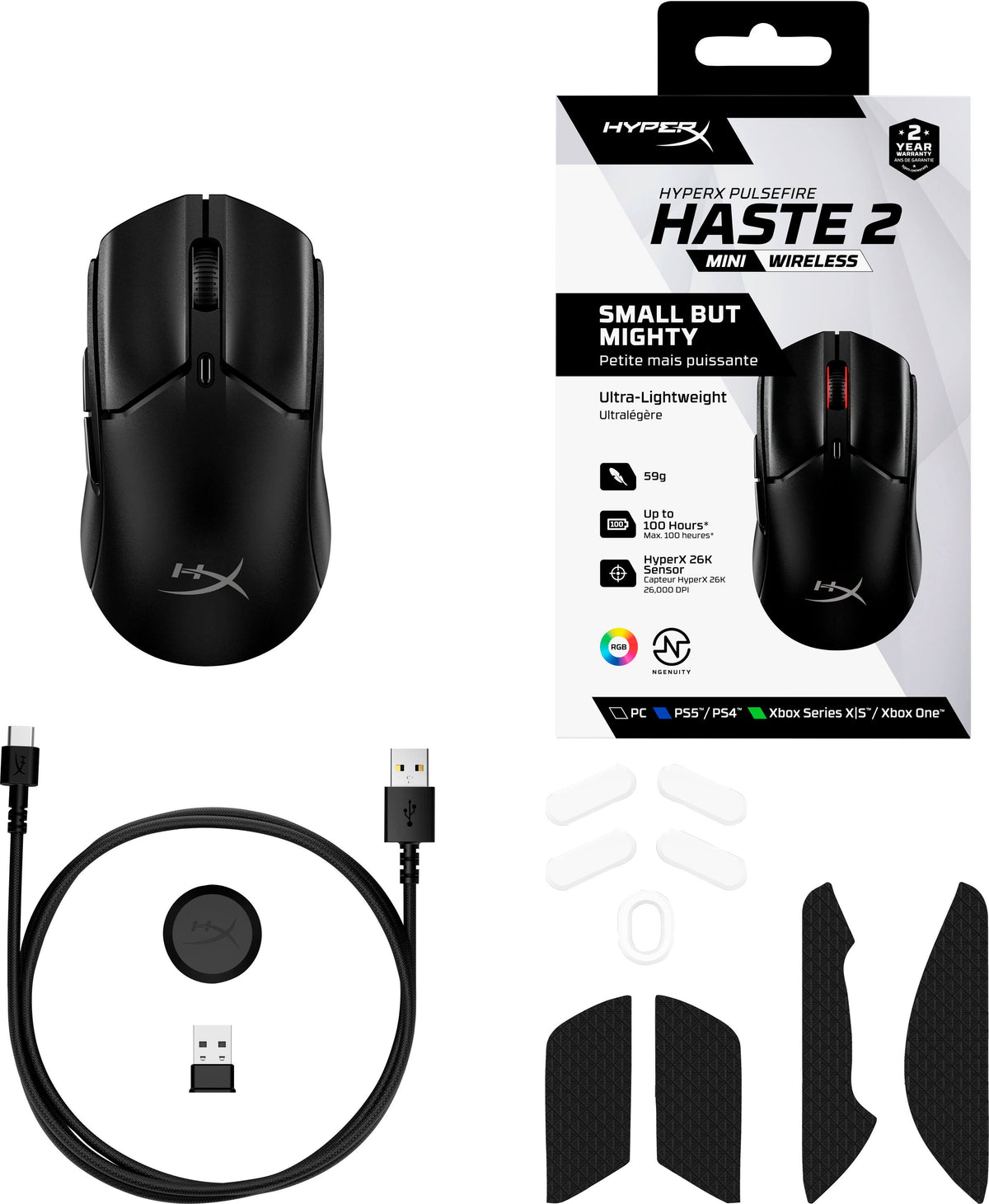 HyperX - Pulsefire Haste 2 Core Lightweight Wireless Optical Gaming Mouse - Wireless - Black