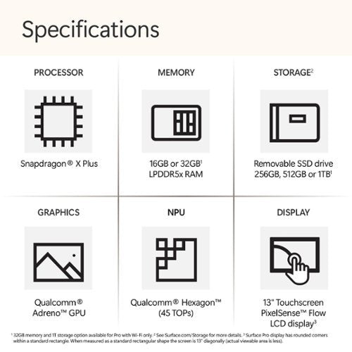 Microsoft - Geek Squad Certified Refurbished Surface Pro - Copilot+ PC - 13” - Snapdragon X Plus 10 Core - 16GB Memory - 256GB SSD - Platinum