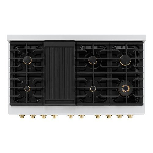 ZLINE - 48 in. Wide 8 Burner Autograph Paramount Double Oven Gas Range and Bronze Accents (SGRZ-BLM-48-CB) - Satin Steel/Black