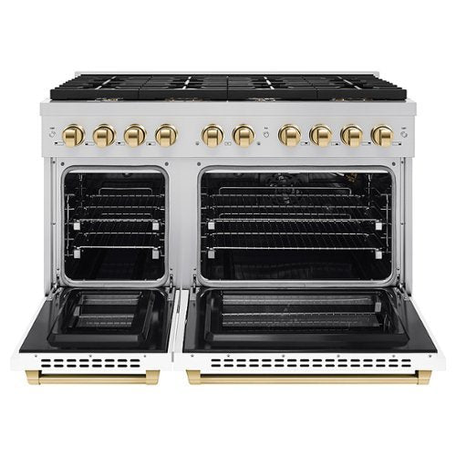 ZLINE - 48 in. Wide 8 Burner Autograph Paramount Gas Range  and Gold Accents (SGRZ-WM-48-G) - White