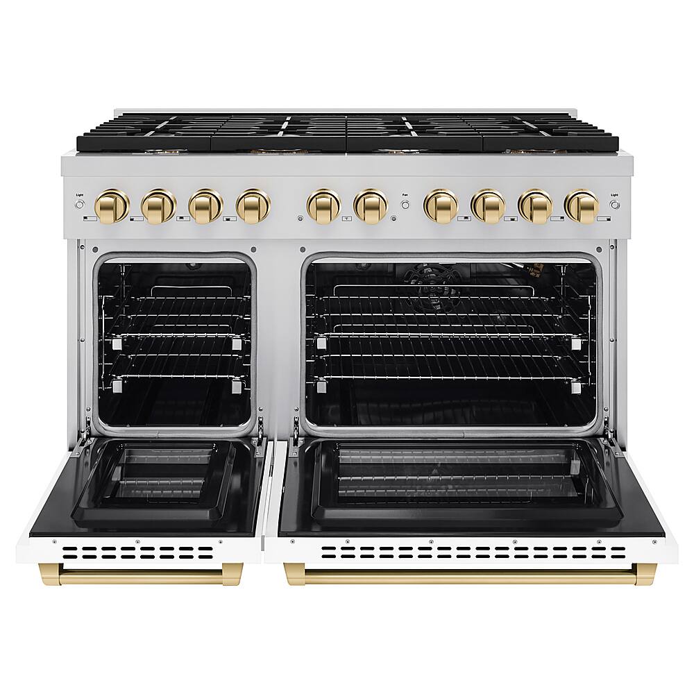 ZLINE - 48 in. Wide 8 Burner Autograph Paramount Gas Range  and Gold Accents (SGRZ-WM-48-G) - White