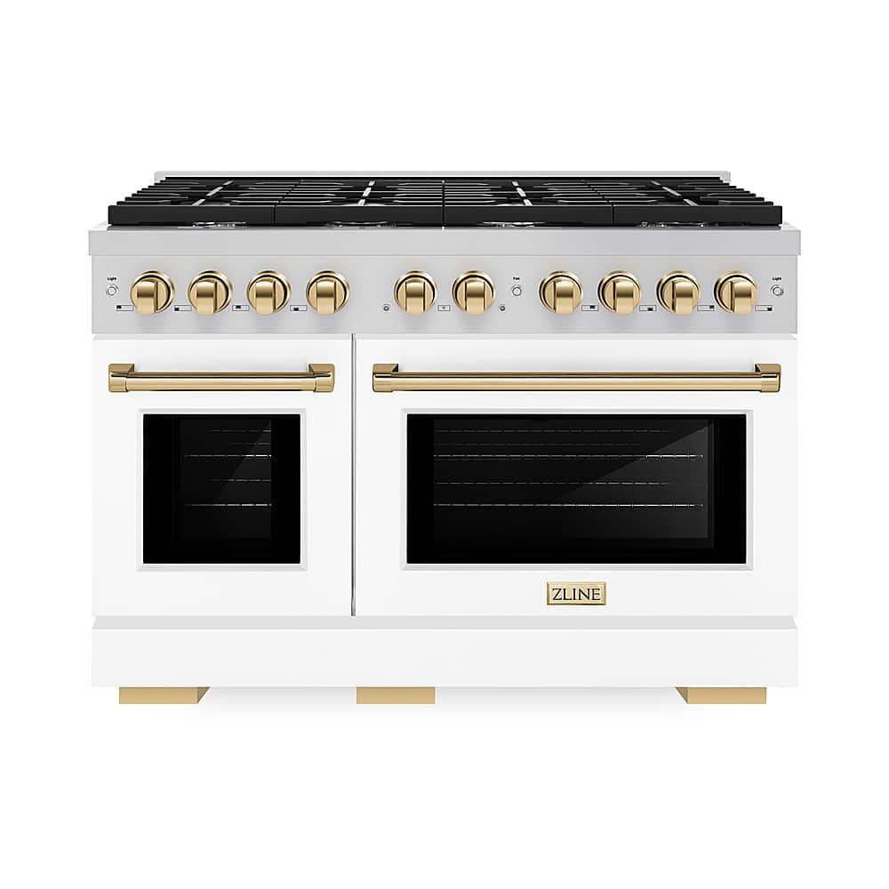 ZLINE - 48 in. Wide 8 Burner Autograph Paramount Gas Range  and Gold Accents (SGRZ-WM-48-G) - White