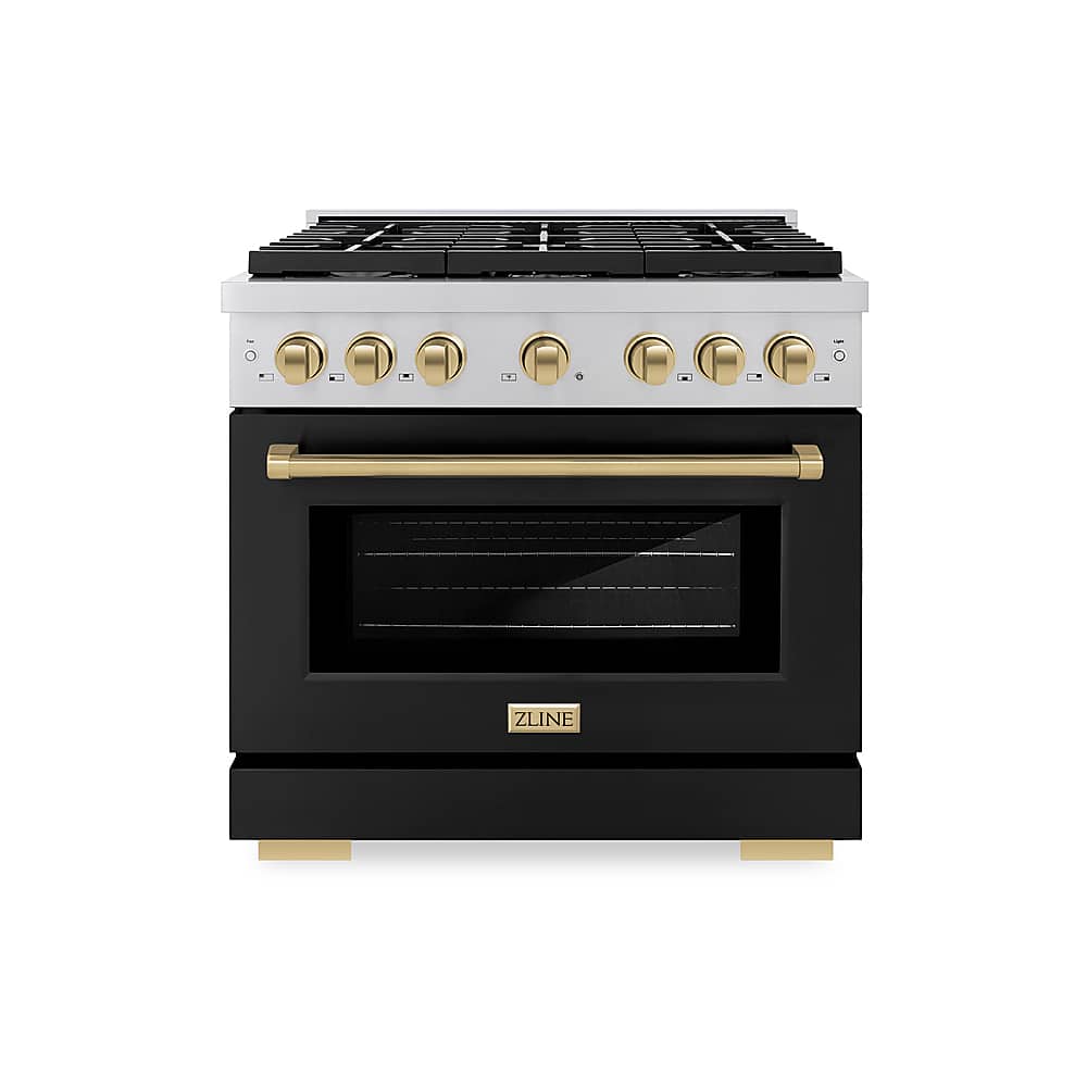 ZLINE - 36 in. Wide 6 Burner Autograph Paramount Gas Range and Bronze Accents (SGRZ-BLM-36-CB) - Black