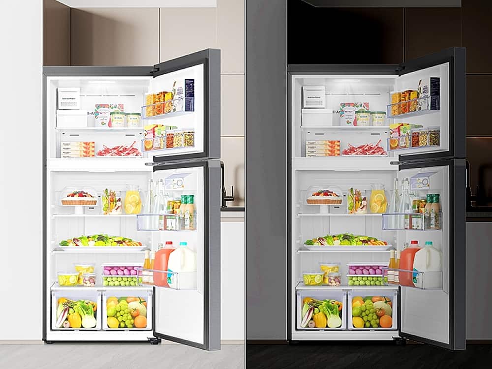 Samsung - 29 in. Wide 18 Cu. Ft. Top Freezer Smart Refrigerator with All-Around Cooling - Stainless Steel