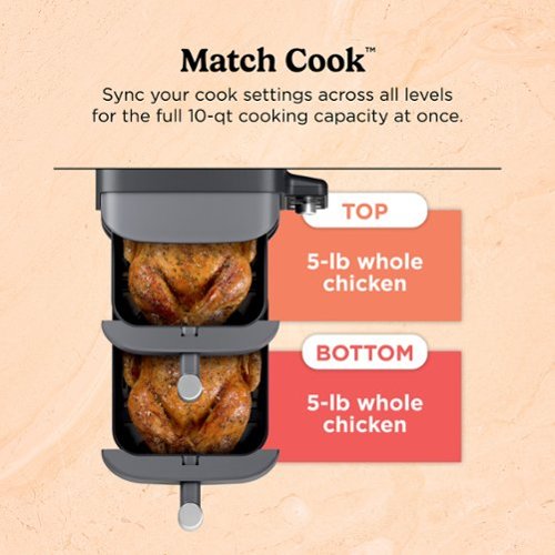 Ninja - DoubleStack XL 10 QT, 6-in-1, 2-Basket Air Fryer, Space Saving Design - Gray