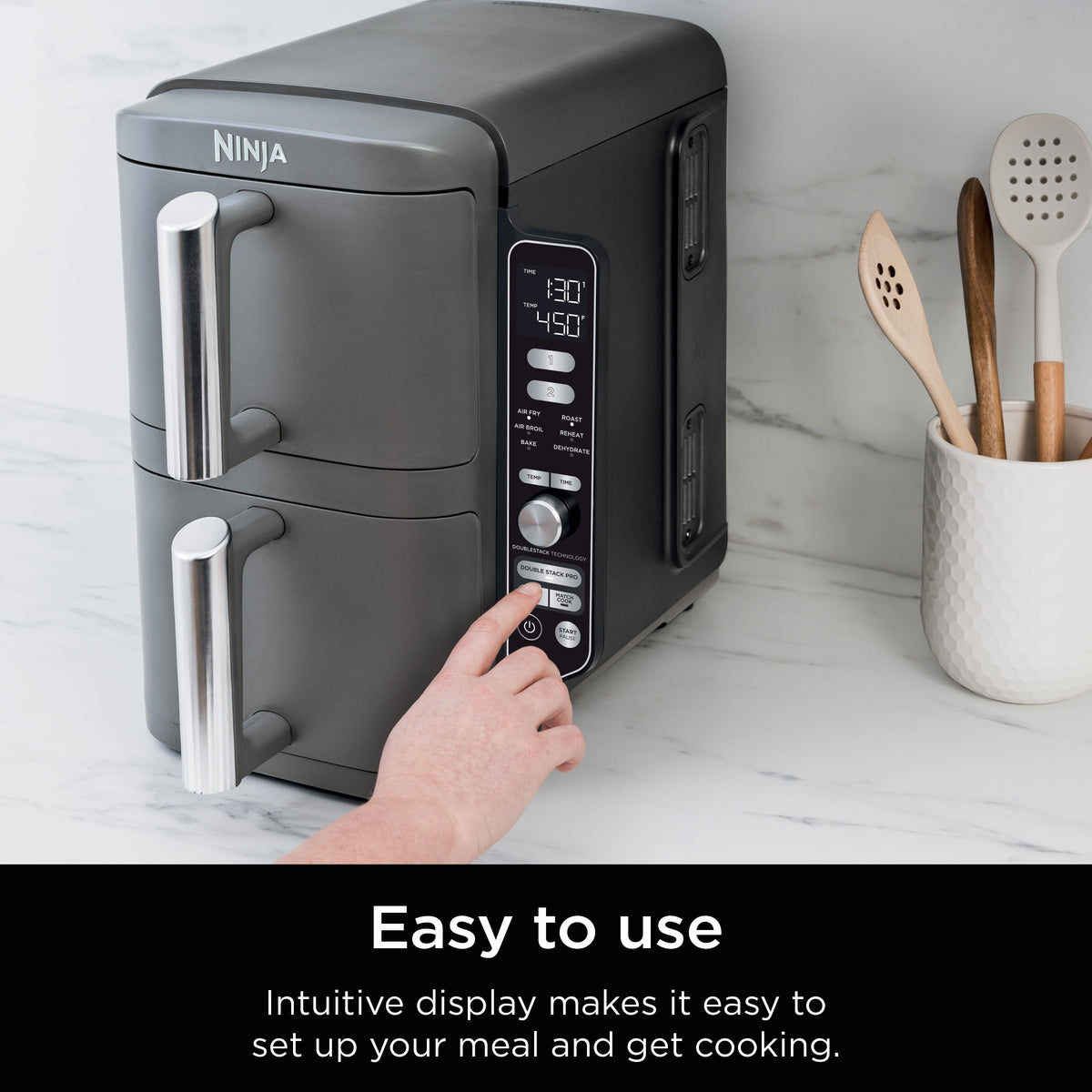 Ninja - DoubleStack XL 10 QT, 6-in-1, 2-Basket Air Fryer, Space Saving Design - Gray