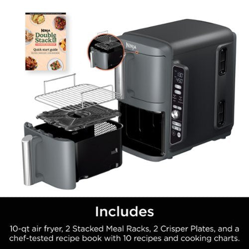 Ninja - DoubleStack XL 10 QT, 6-in-1, 2-Basket Air Fryer, Space Saving Design - Gray