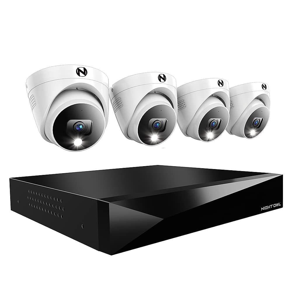 Night Owl - 2-Channel, 4-Camera Dome Indoor/Outdoor Wired 2K 2TB DVR Security System with 2-Way Audio - Black/White