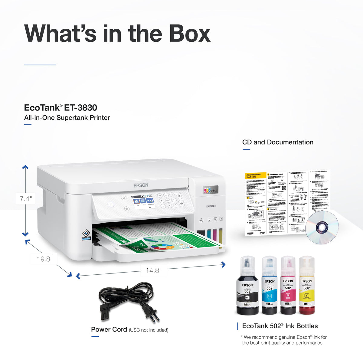 Epson - EcoTank ET-3830 All-in-One Supertank Inkjet Printer - White