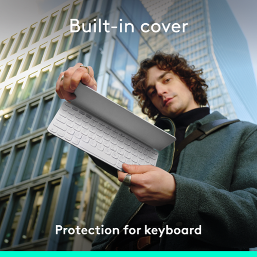 Logitech - Keys-To-Go 2 Slim Portable Bluetooth Keyboard for iPad, iPhone, Mac, and Apple TV With Built-in Cover - Pale Gray