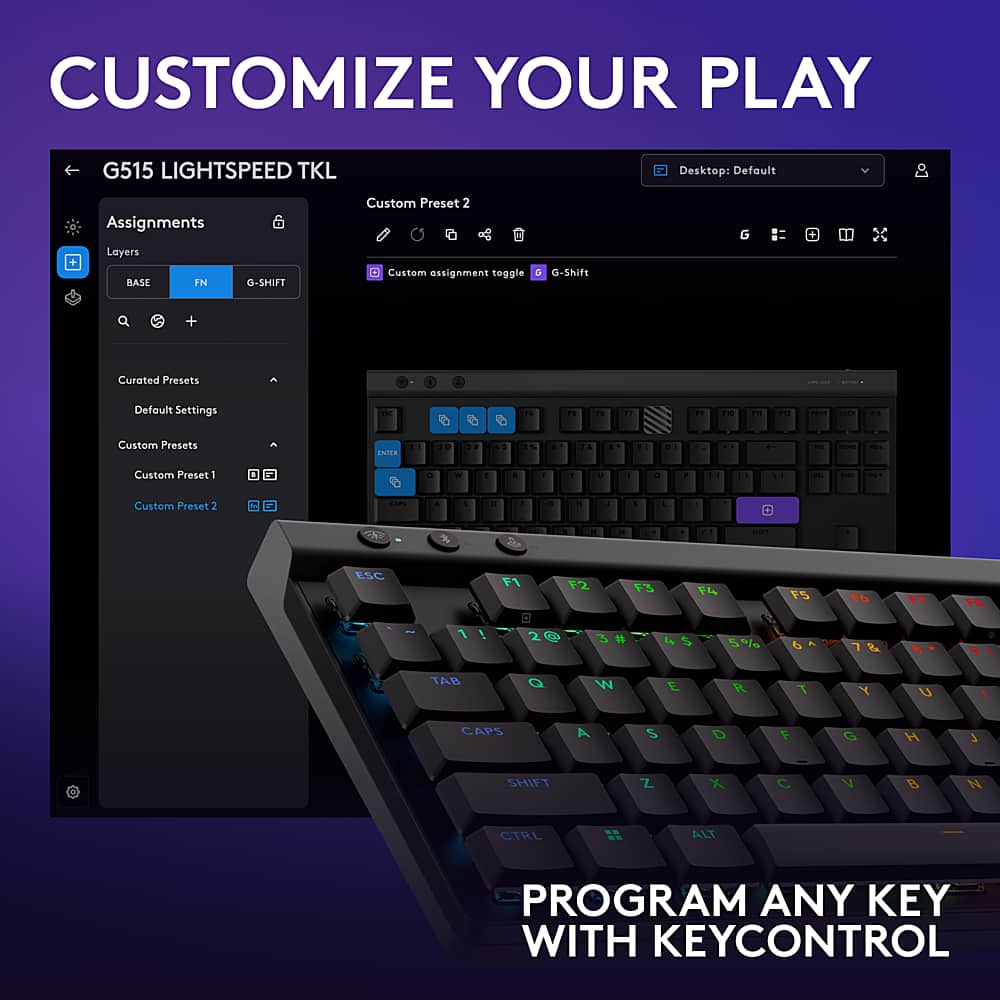 Logitech - G515 LIGHTSPEED TKL Wireless Mechanical Tactile (Brown) Switch Gaming Keyboard with LIGHTSYNC RGB - Black