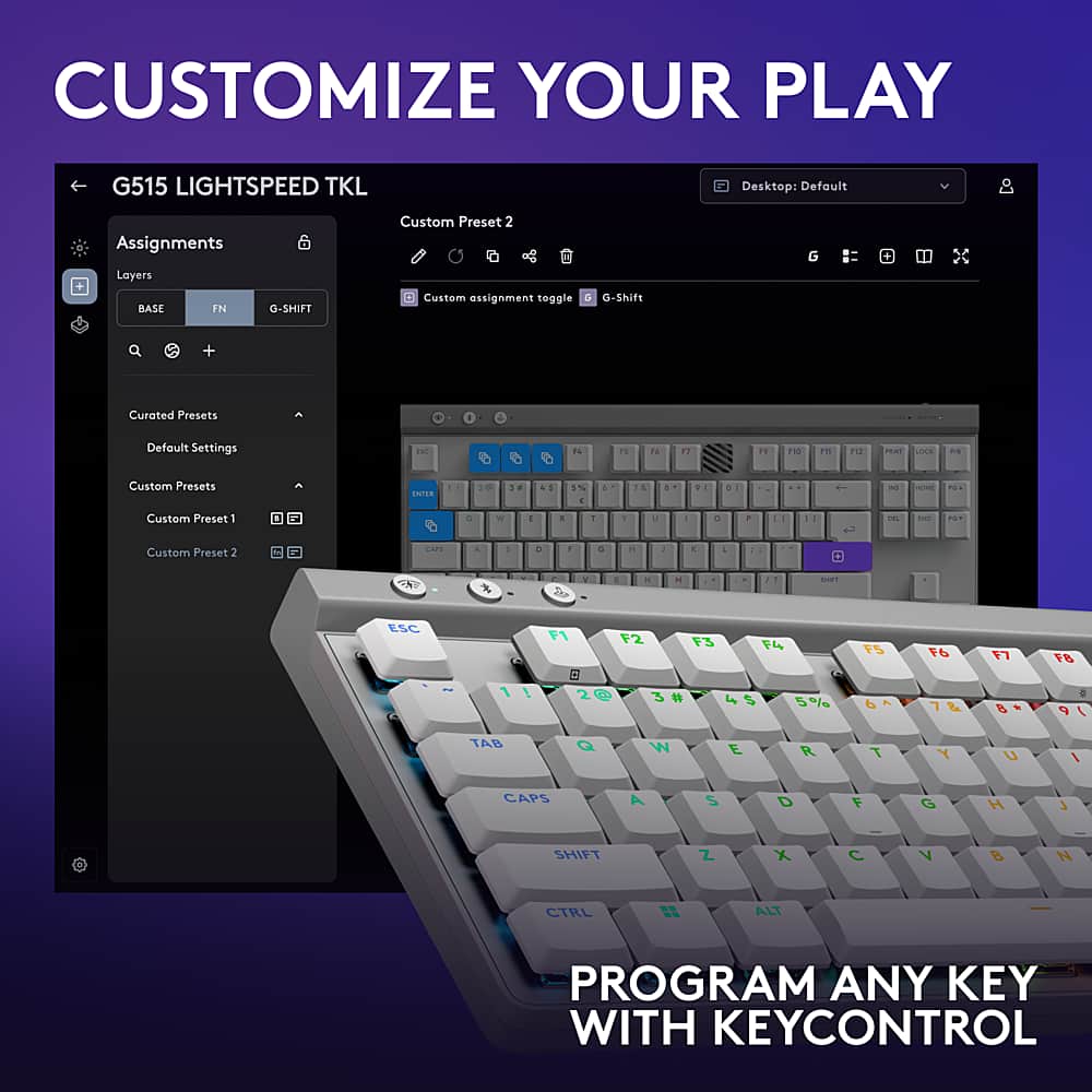 Logitech - G515 LIGHTSPEED TKL Wireless Mechanical Tactile (Brown) Switch Gaming Keyboard with LIGHTSYNC RGB - White