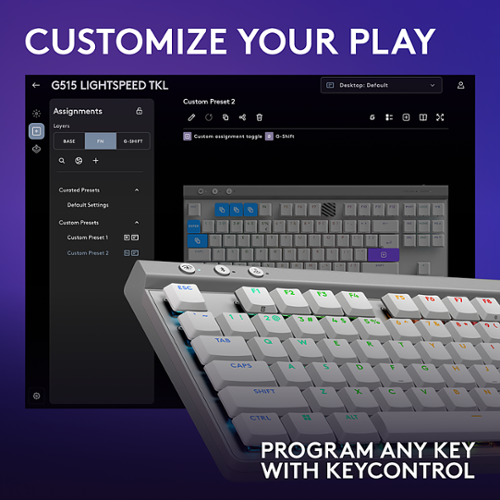 Logitech - G515 LIGHTSPEED TKL Wireless Mechanical Tactile (Brown) Switch Gaming Keyboard with LIGHTSYNC RGB - White