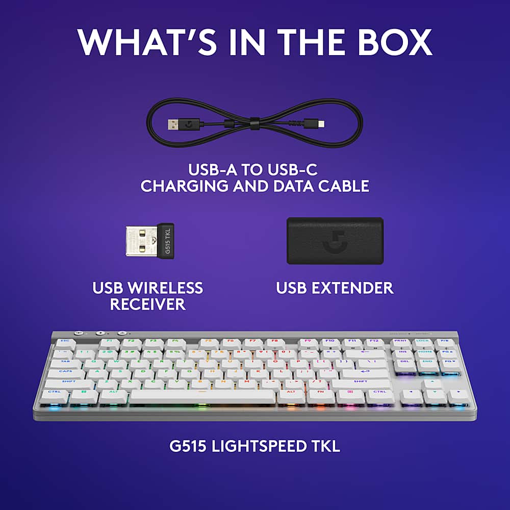 Logitech - G515 LIGHTSPEED TKL Wireless Mechanical Tactile (Brown) Switch Gaming Keyboard with LIGHTSYNC RGB - White