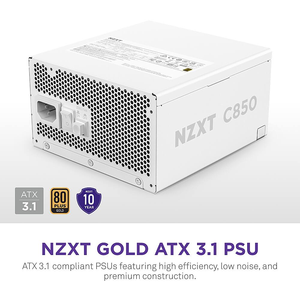 NZXT - C 850W ATX 3.1 80 Plus Gold Fully Modular Power Supply - White