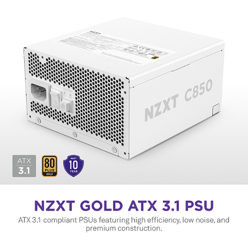 NZXT - C 850W ATX 3.1 80 Plus Gold Fully Modular Power Supply - White