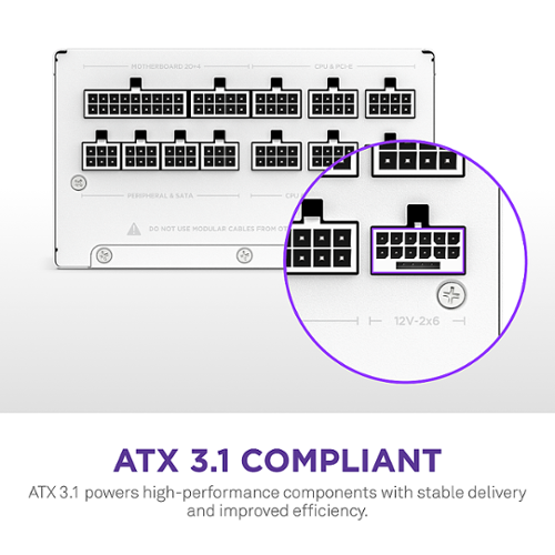 NZXT - C 850W ATX 3.1 80 Plus Gold Fully Modular Power Supply - White