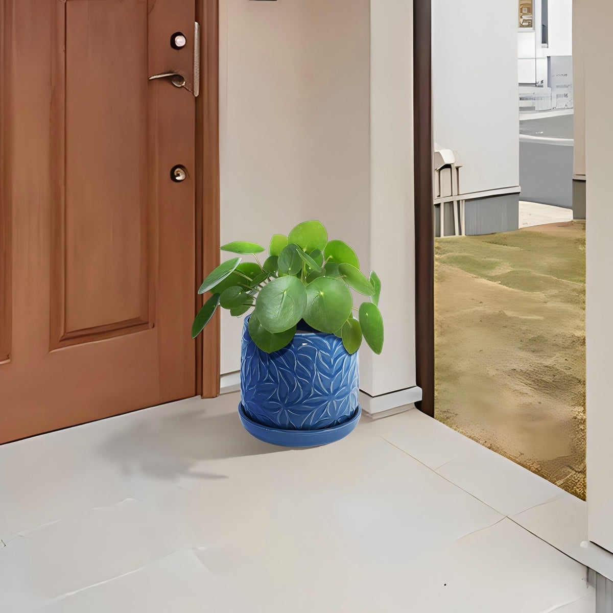 Maceta de cerámica, jardinera de 7" para patio, jardín, alféizar (juego de 2) - Azul marino antiguo