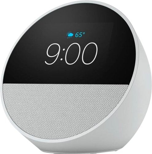 Amazon - Echo Spot (2024 release), Smart alarm clock with vibrant sound and Alexa - Glacier White