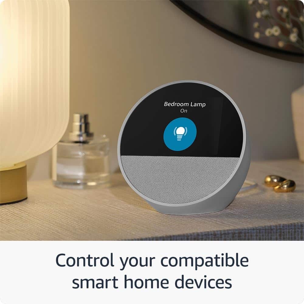 Amazon - Echo Spot (2024 release), Smart alarm clock with vibrant sound and Alexa - Black
