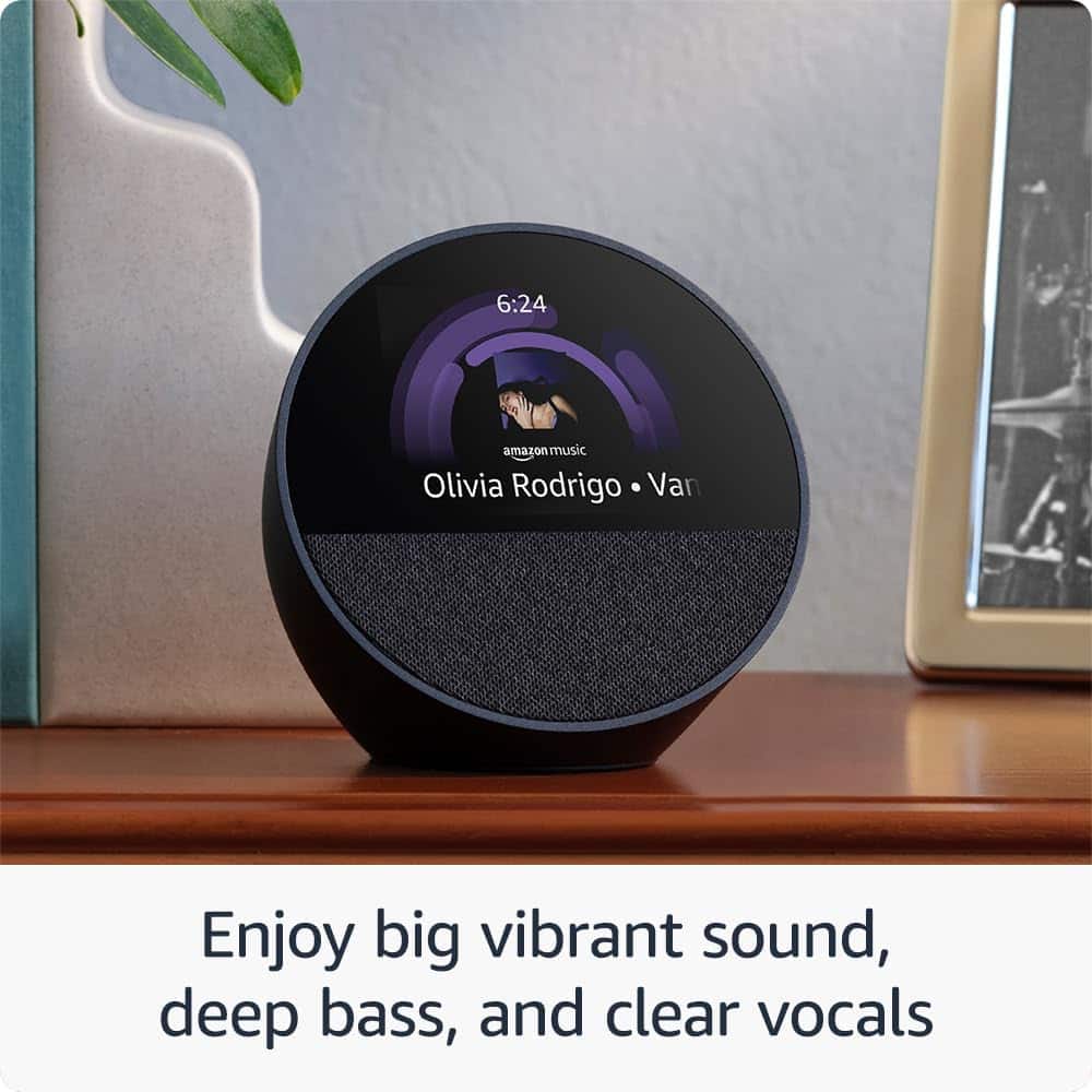 Amazon - Echo Spot (2024 release), Smart alarm clock with vibrant sound and Alexa - Ocean Blue