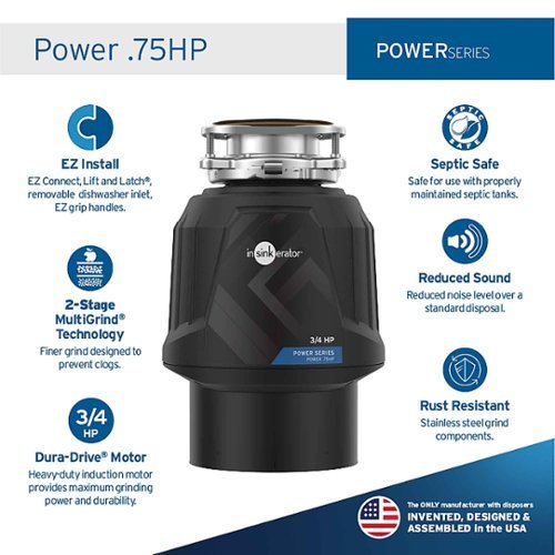 InSinkerator - Power Series 3/4 HP Continuous Feed Garbage Disposer without Power Cord - Black