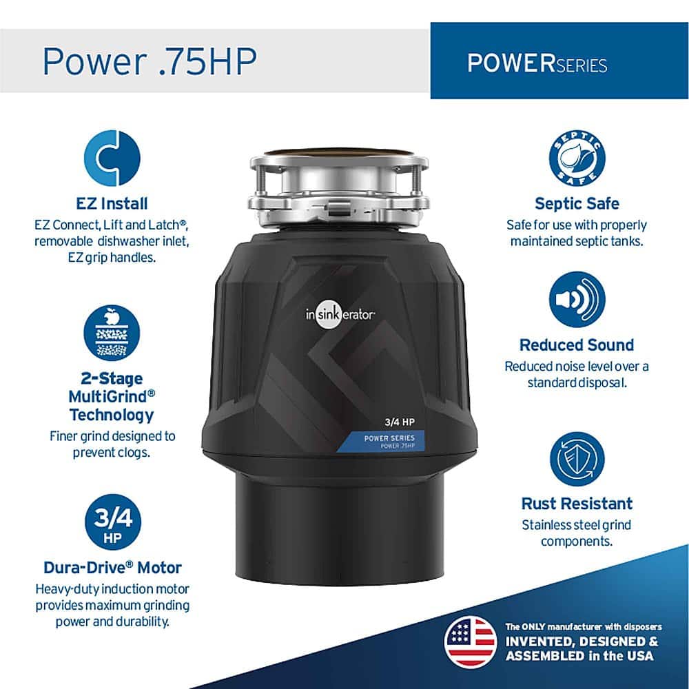 InSinkerator - Power Series 3/4 HP Continuous Feed Garbage Disposer with Power Cord - Black