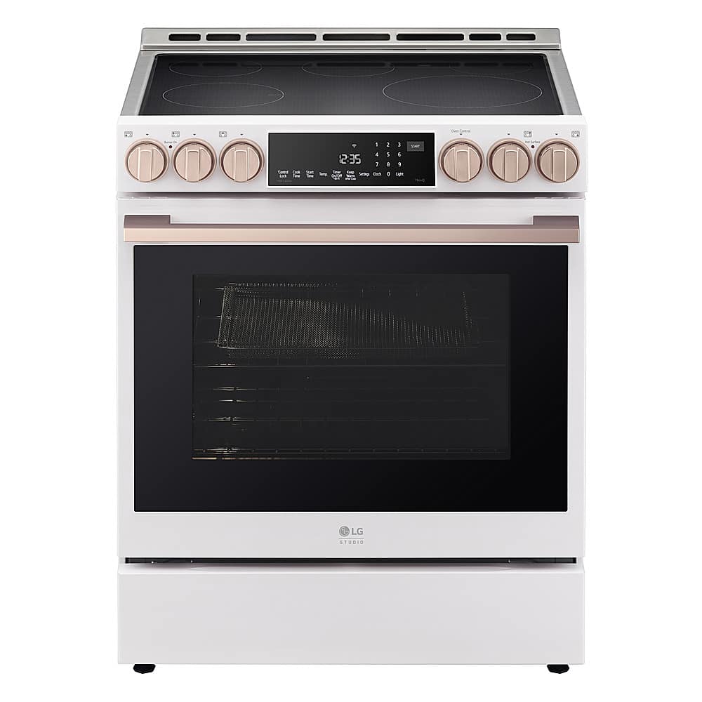 LG - STUDIO 30-in 6.3 Cu. Ft. Slide-In Smart Elec Induction True Convection Range w/ 5 Elements, EasyClean and Air Sous Vide - Essence White