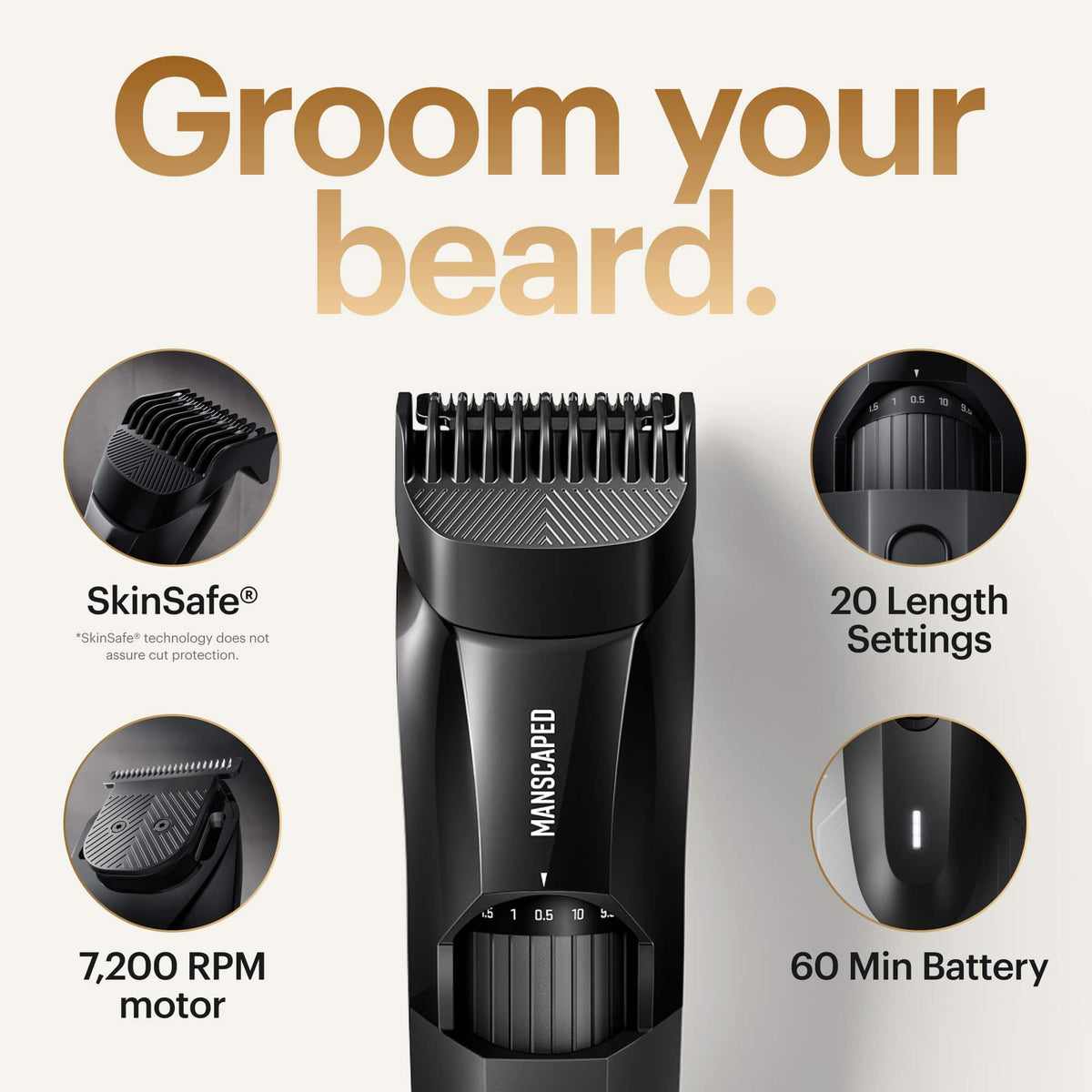 Manscaped - The Beard Hedger Essentials Kit SkinSafe Rechargeable Wet/Dry Trimmer, Facial Hair Shaving Gift Set - Black