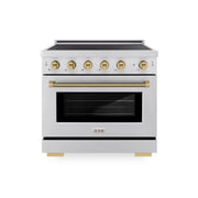 ZLINE - 36 in. Wide 5 Elements Autograph 5.2 cu. ft. Paramount Freestanding Induction Range with Champagne Bronze Helix Handle - Stainless Steel