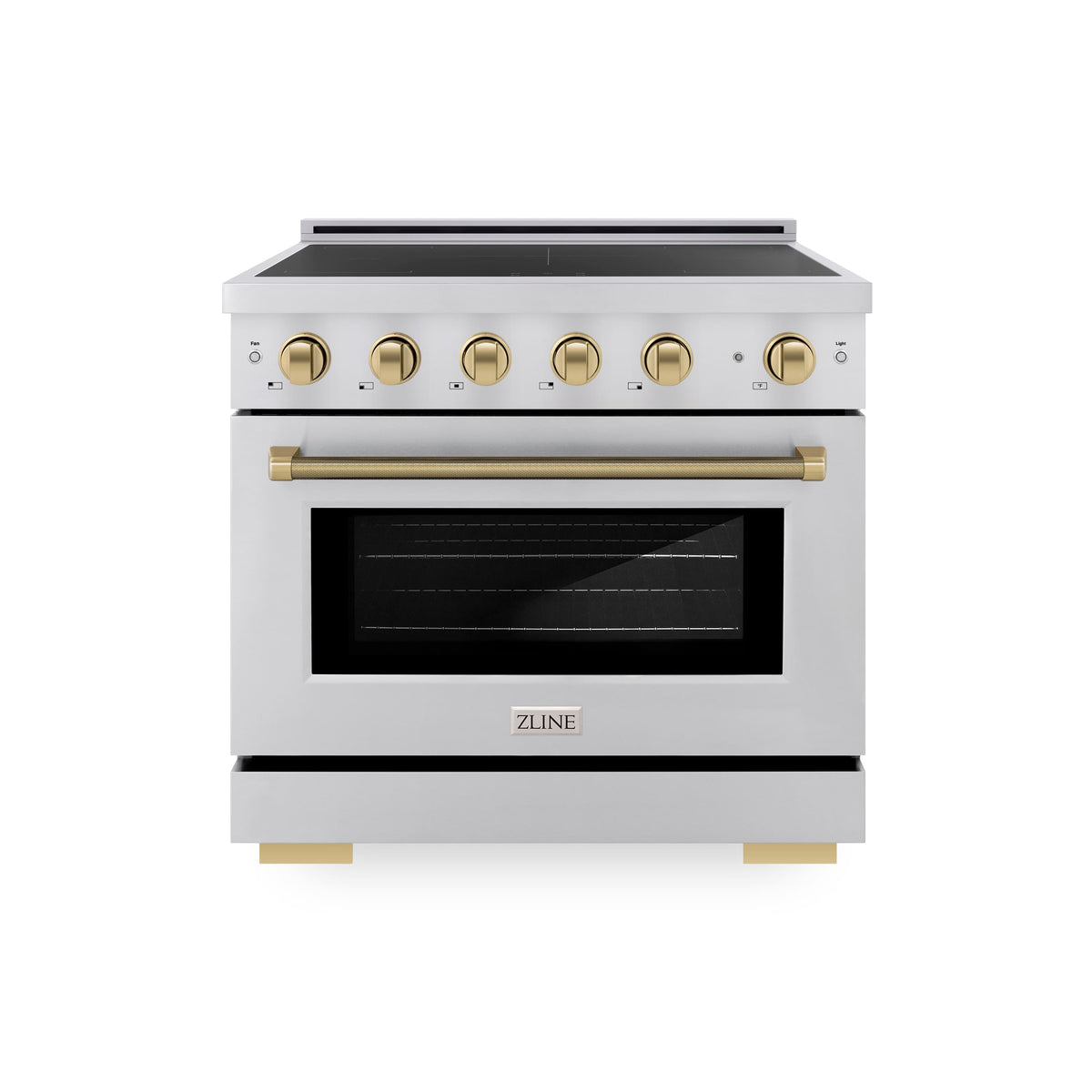 ZLINE - 36 in. Wide 5 Elements Autograph 5.2 cu. ft. Paramount Freestanding Induction Range with Champagne Bronze Helix Handle - Stainless Steel