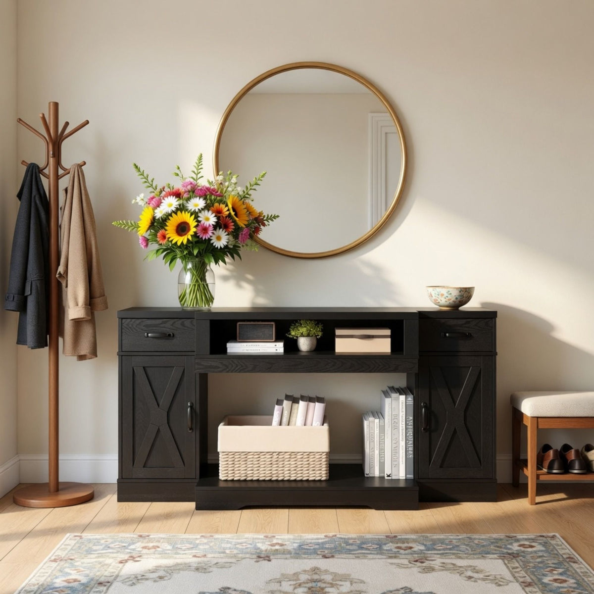 Mueble para TV con estantes ajustables y puertas dobles