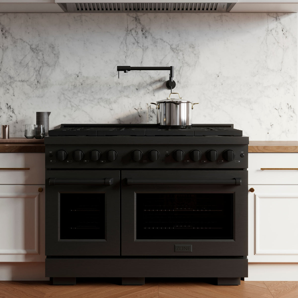 48 in. Wide 8 Burner ZLINE Paramount Double Oven Dual Fuel Range (SDRB-48) - Black Stainless Steel