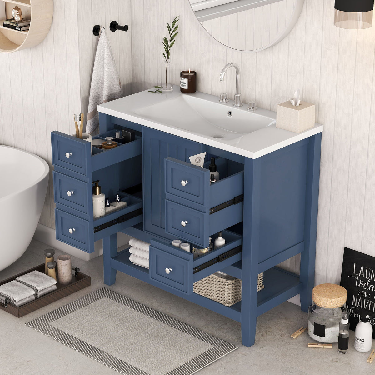 Tocador de baño moderno con lavabo