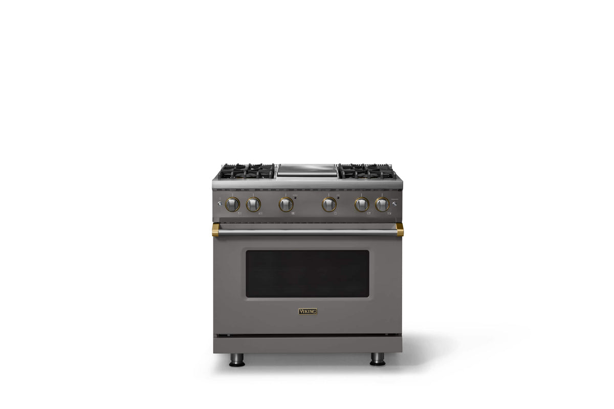 Viking - 36 in. Wide Pro 5 Series 5.1 Cu. Ft. Freestanding Sealed 4 Burner LP Gas Convection Range/Griddlewith Brushed Brass - Damascus Gray