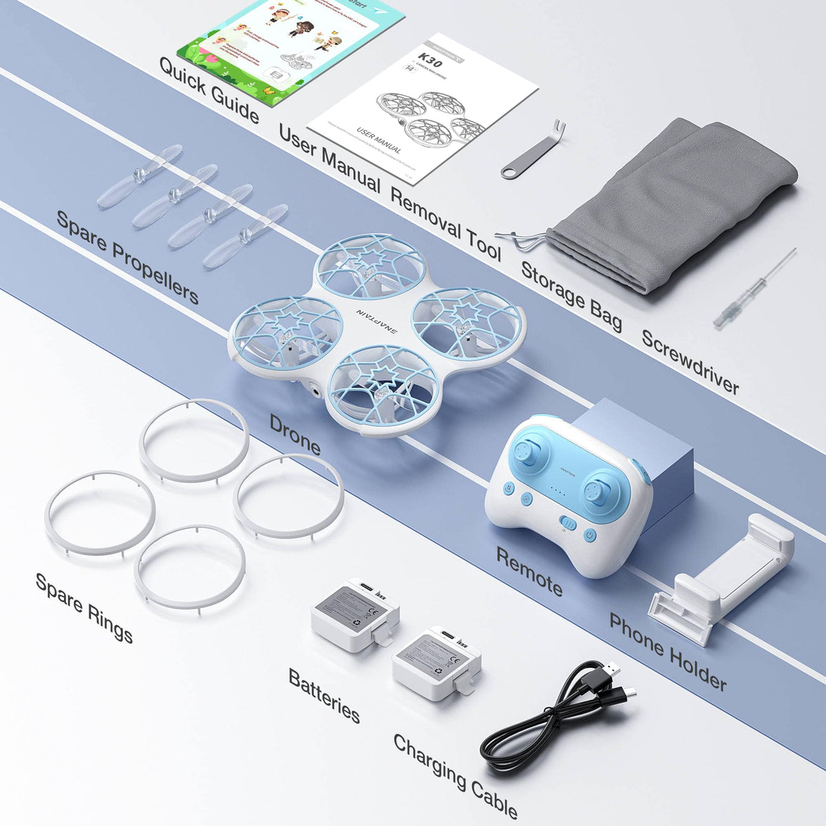 Snaptain - K30 Mini 720P HD Camera Drone with Colorful Lighting and Remote Controller - White